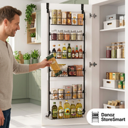 Man putting pantry items into a six-tier StoreSmart door organiser