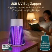 USB bug zapper hero with teal item-shaped badge and Free Postage truck