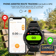 WatchSmart phone-assisted route tracking on park bench