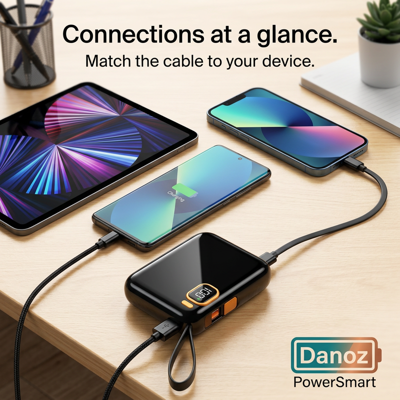 PowerSmart power bank connection overview on a home-office desk