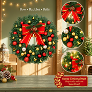 Christmas wreath with three close-up detail insets
