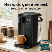 Danoz InstaHotSmart hot water dispenser with digital temperature display on a kitchen bench