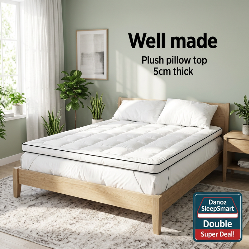 🛌 Danoz SleepSmart | Giselle Bedding Double Mattress Topper | 500GSM Microfibre | 5cm Pillow Top Comfort | Free Postage!