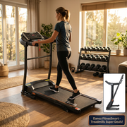 Woman walking toward the console of the Everfit 2HP treadmill