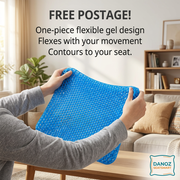 Person demonstrating SeatSmart gel cushion flexibility in a living room