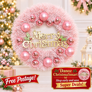 Pink Merry Christmas wreath with Free Postage bottom left