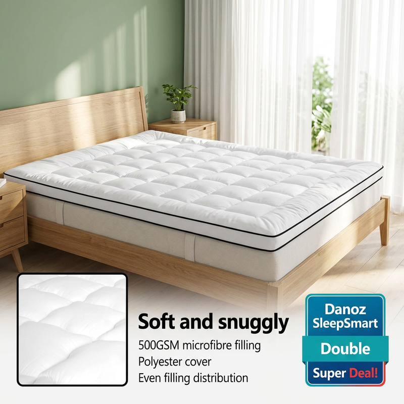 🛌 Danoz SleepSmart | Giselle Bedding Double Mattress Topper | 500GSM Microfibre | 5cm Pillow Top Comfort | Free Postage!