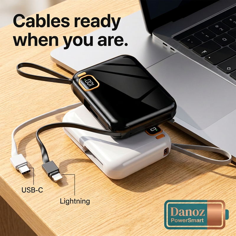 PowerSmart built-in USB-C and Lightning connector close-up