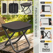 PocketStool four-step folding guide with original product diagrams