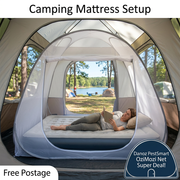 OziMozi mosquito net around a camping mattress inside a roomy tent