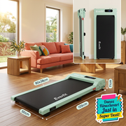 Green walking pad flat and vertical storage views