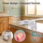 DentalSmart clear mouthpiece with illuminated and unlit detail views