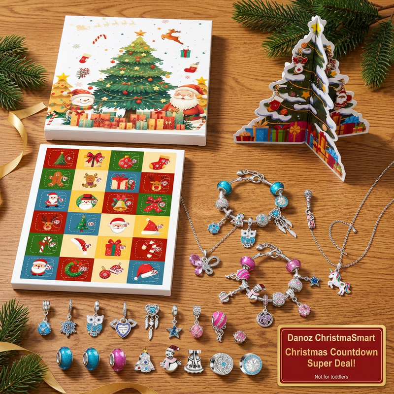 ChristmaSmart Christmas countdown calendar and charms flatlay