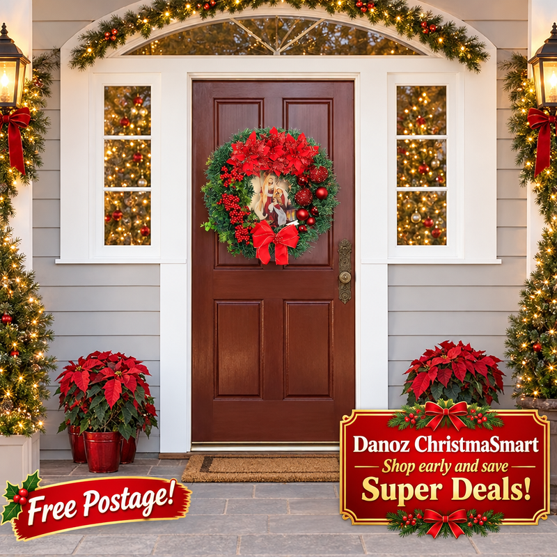 ChristmaSmart Nativity wreath doorway with Free Postage bottom left
