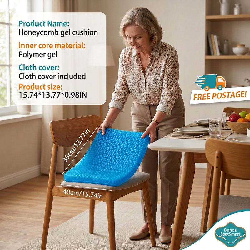 SeatSmart 40 by 35cm dimensions demonstrated on a dining chair