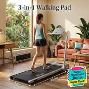 Living room hero with adjusted compact treadmill proportions
