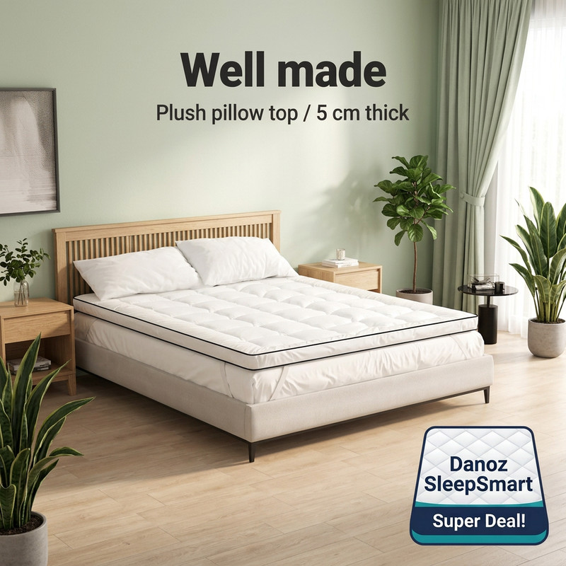 🛌 Danoz SleepSmart | Giselle Bedding Queen Mattress Topper | 500GSM Microfibre | 5cm Pillow Top Comfort | Free Postage!