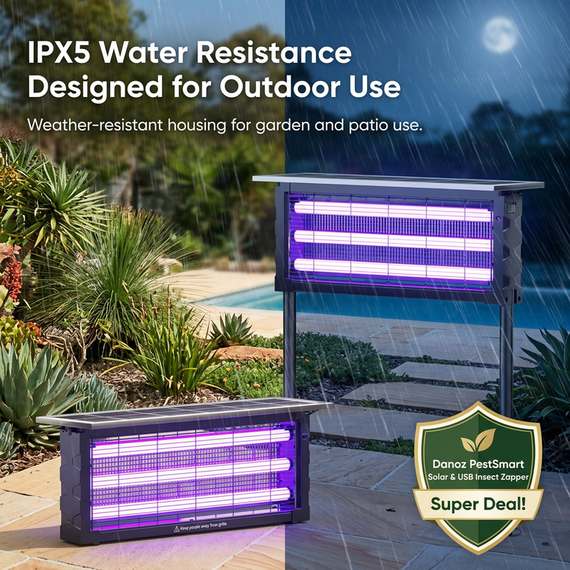 IPX5 outdoor insect zapper with corrected wording