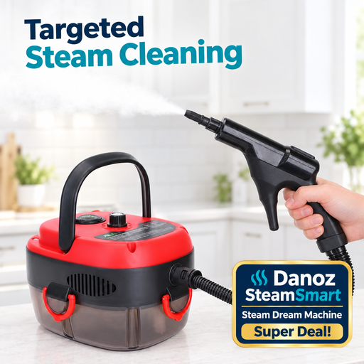 Targeted steam cleaning with red Steam Dream Machine