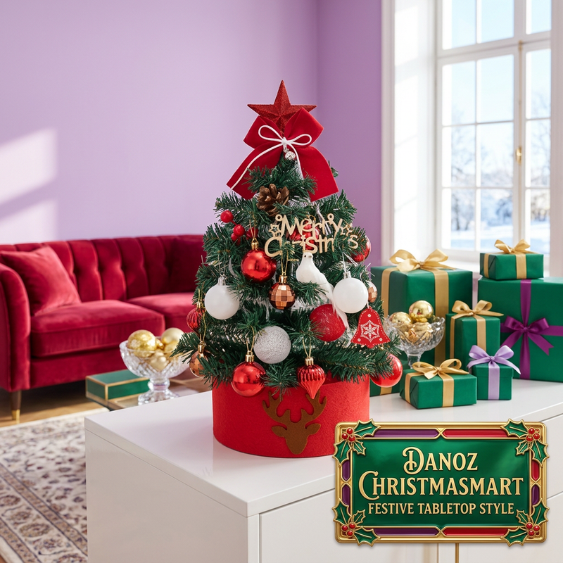 🎄 Danoz ChristmaSmart | Mini Tabletop Christmas Tree | Festive Ornaments, Star & Bow | Red & White Listing Style | Free Postage!
