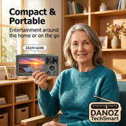 Woman holding Danoz TechSmart with sunset picture