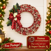 Pleated patterned fabric wreath with Free Postage bottom left
