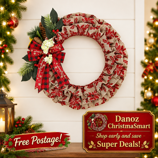 Pleated patterned fabric wreath with Free Postage bottom left