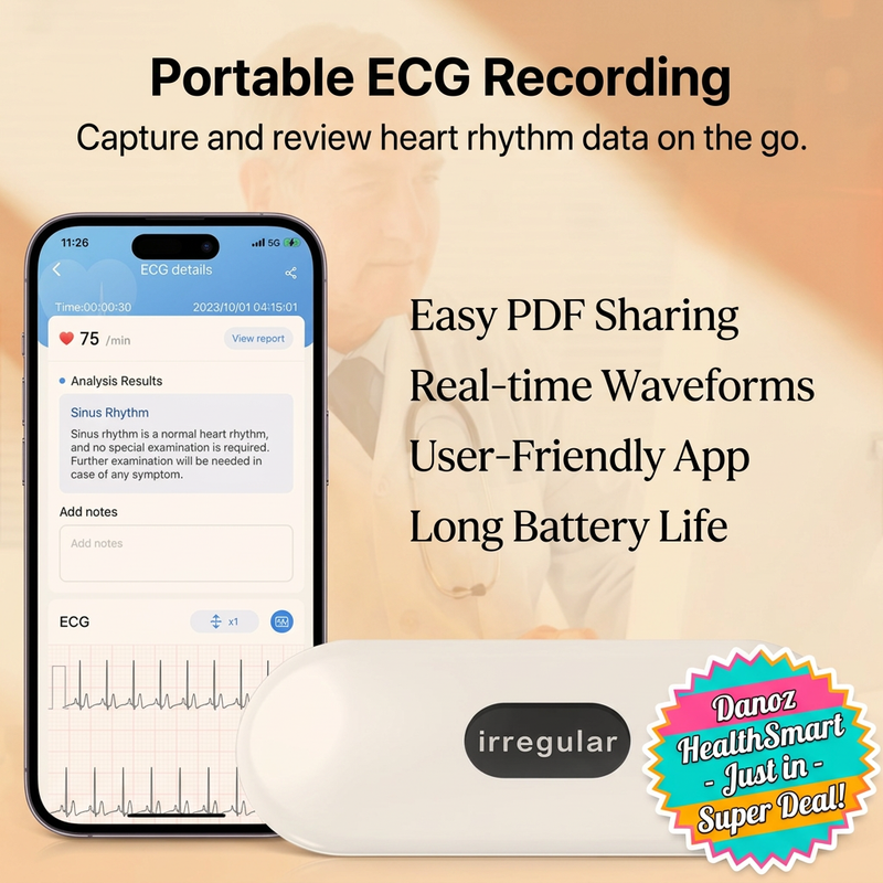 Portable ECG recording and report sharing with Danoz HealthSmart badge