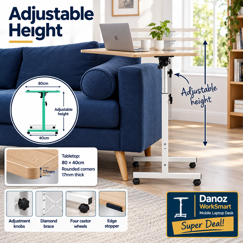WorkSmart adjustable height beside sofa