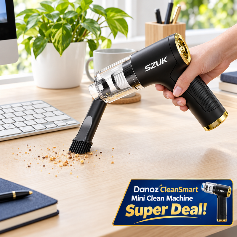 SZUK mini vacuum cleaning a home office desk