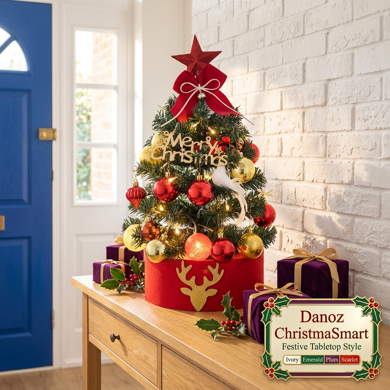 🎄 Danoz ChristmaSmart | Mini Tabletop Christmas Tree | Festive Ornaments, Star & Bow | Red & White Listing Style | Free Postage!