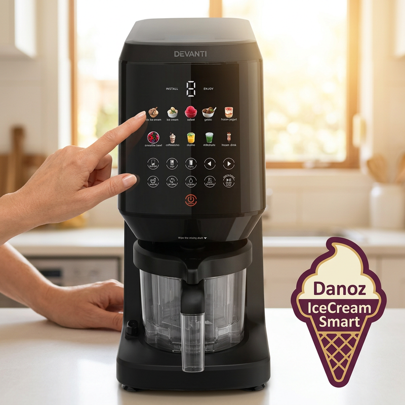 Adult selecting a dessert programme on the IceCream Smart touch panel