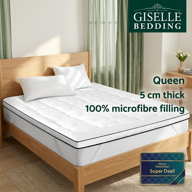 🛌 Danoz SleepSmart | Giselle Bedding Queen Mattress Topper | 500GSM Microfibre | 5cm Pillow Top Comfort | Free Postage!