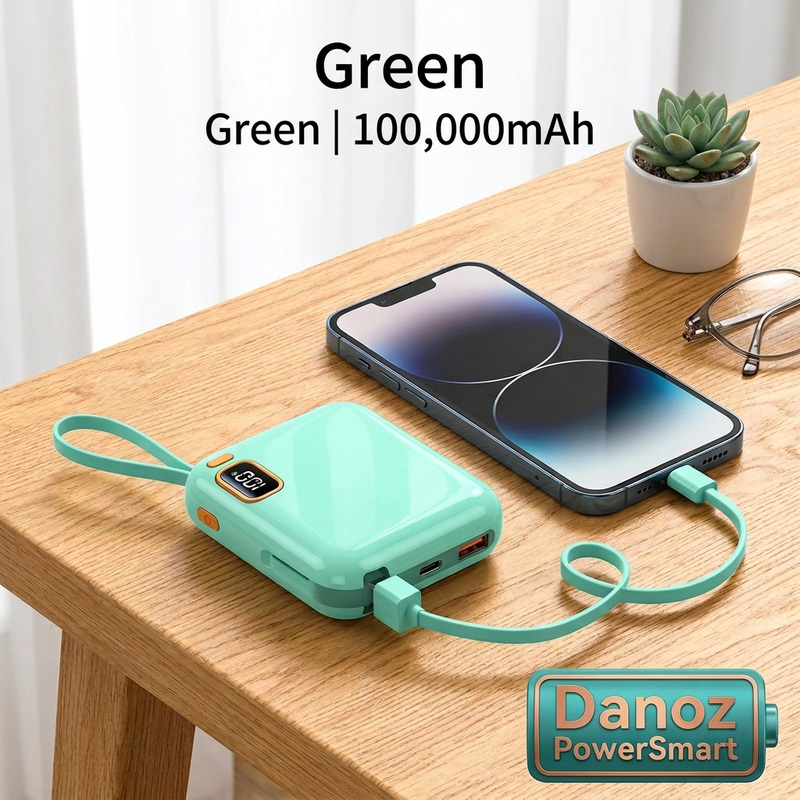Green 100,000mAh PowerSmart power bank and smartphone