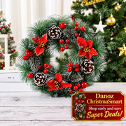 Frosted poinsettia Christmas wreath tabletop display