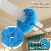 Blue microfibre ring wrapped around a stationary ceiling fan blade