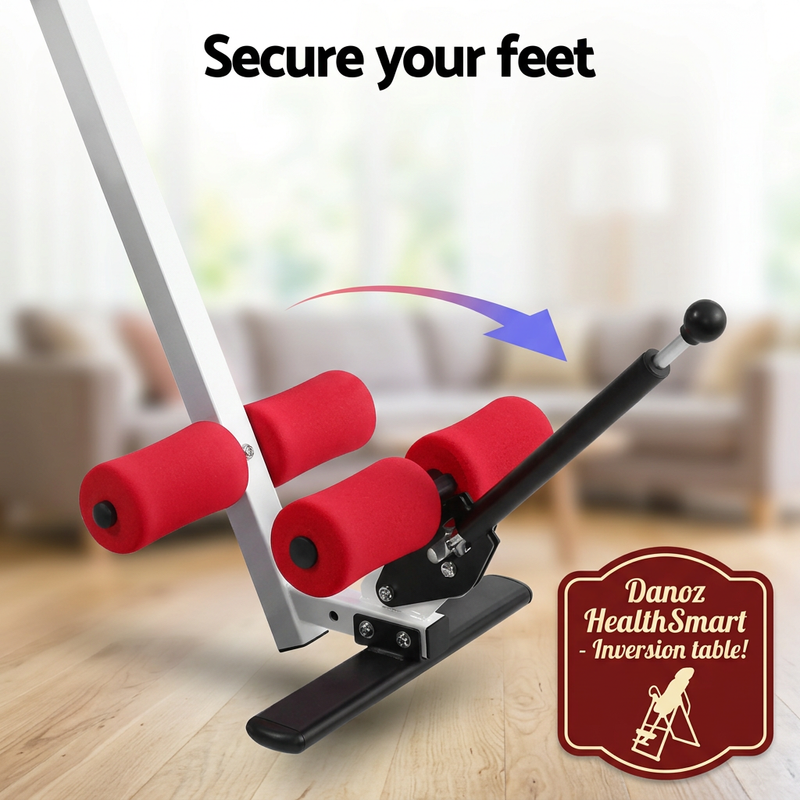 Ankle clamp close-up against living-room background