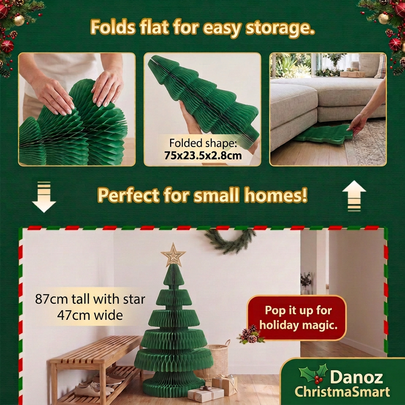Honeycomb tree folding flat for compact storage