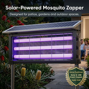 Solar insect zapper in a garden with adults relaxing
