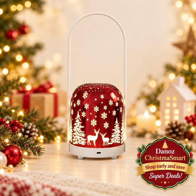 Red LED lantern on festive table