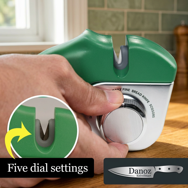 Close-up of the KniveSmart selector dial and V-shaped sharpening slot