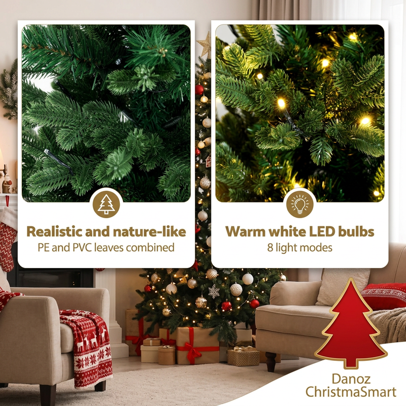 Realistic PE PVC foliage and warm-white LED detail panels
