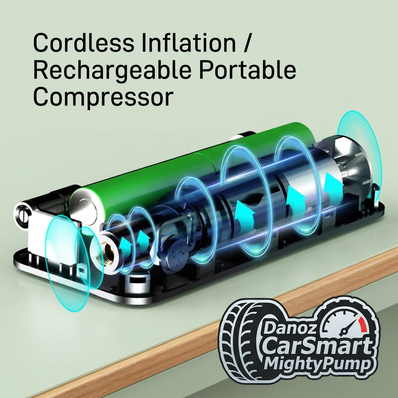 Cordless inflator internal compressor illustration