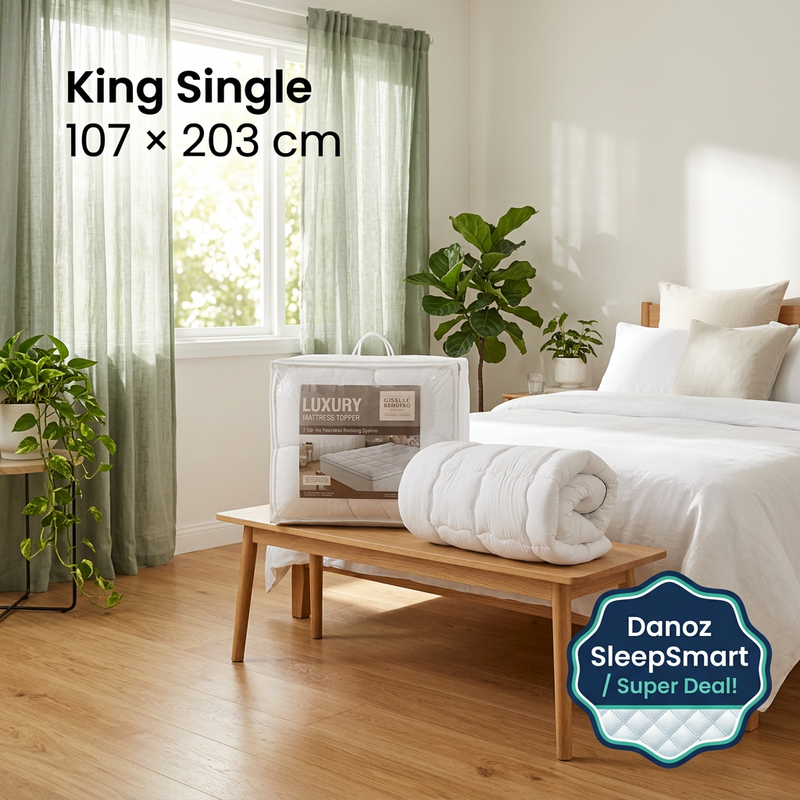 🛌 Danoz SleepSmart | Giselle Bedding King Single Mattress Topper | 500GSM Microfibre | 5cm Pillow Top Comfort | Free Postage!