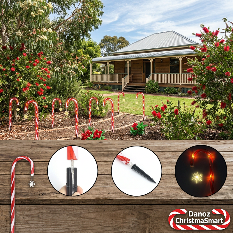 🎄 Danoz ChristmaSmart | Solar Candy Cane Garden Lights | Hanging Stars & 8 Modes | 5 or 8 Piece Set | Free Postage!