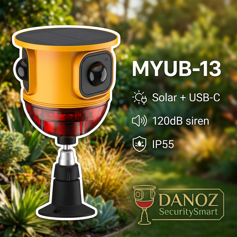 MYUB-13 solar and USB-C alarm features