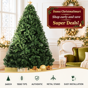 240cm green tree with 1500 tips and metal stand feature graphic