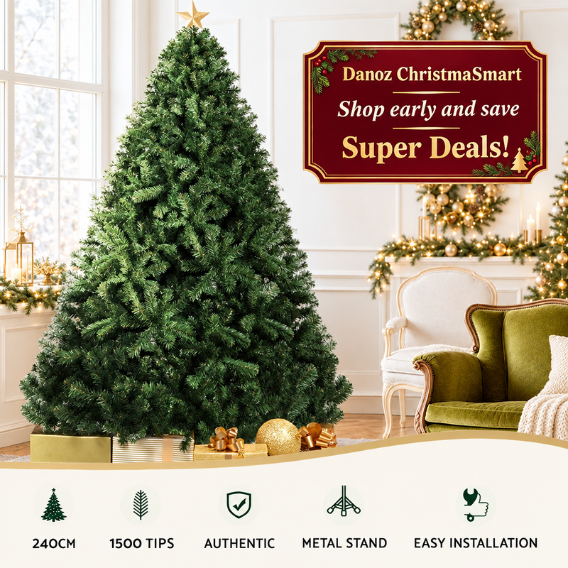 240cm green tree with 1500 tips and metal stand feature graphic