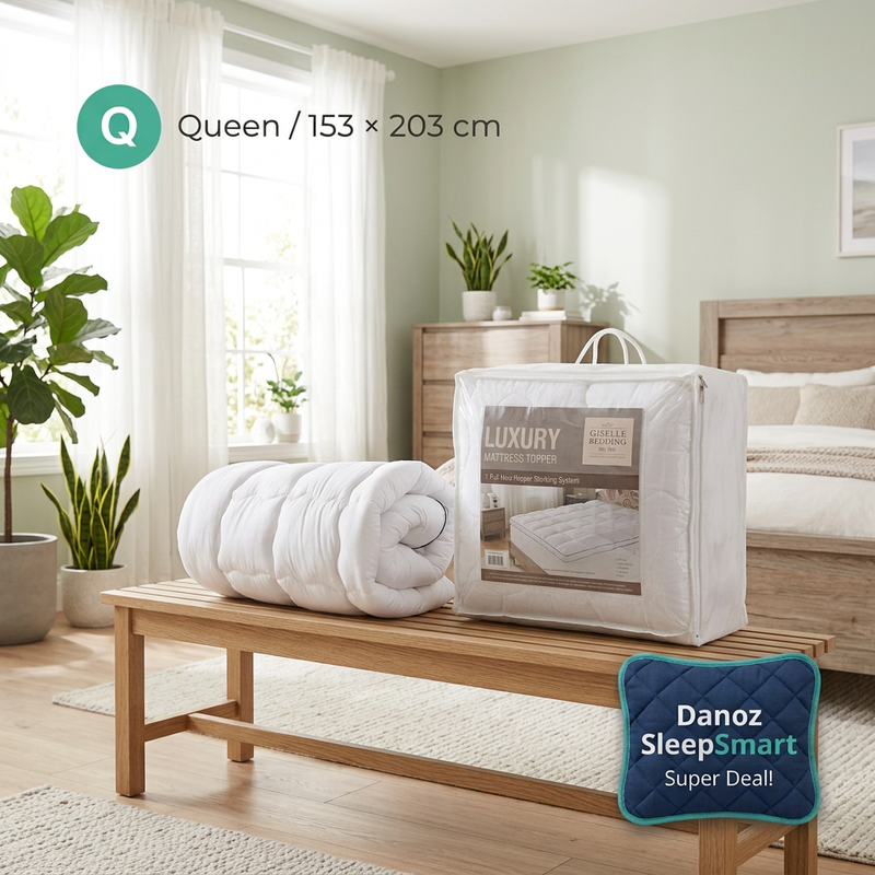 🛌 Danoz SleepSmart | Giselle Bedding Queen Mattress Topper | 500GSM Microfibre | 5cm Pillow Top Comfort | Free Postage!