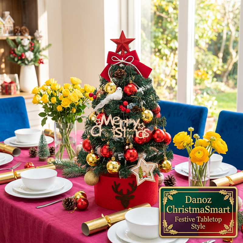 🎄 Danoz ChristmaSmart | Mini Tabletop Christmas Tree | Festive Ornaments, Star & Bow | Red & White Listing Style | Free Postage!